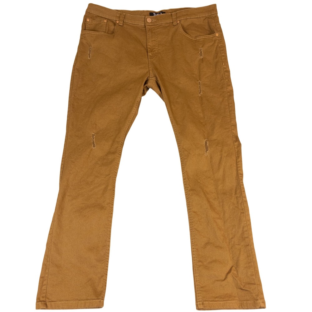Refuel Mens Straight Fit Distressed Twill Pants Tobacco Brown 40x32 Moto Jeans